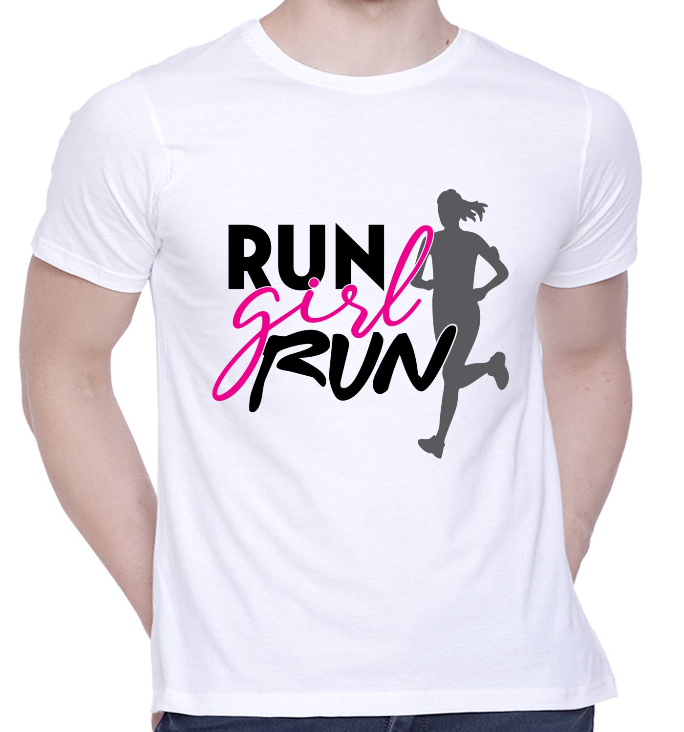 CreativiTGraphic Printed T-Shirt for Unisex Run Girl Run Tshirt | Casual Half Sleeve Round Neck T-Shirt | 100% Cotton | D00443-272