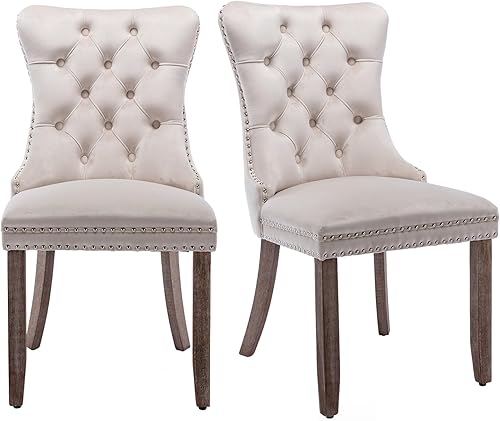 Miniatura 30 de Juego de 4 sillas de cocina modernas de terciopelo gris con anillo trasero, con patas de clavo, patas de madera maciza, tapizadas, sillas de mesa