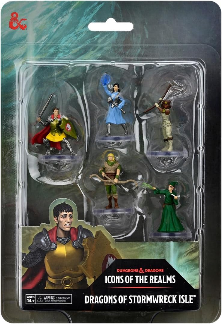 WizKids D&D Icons of the Realms: Dragons of Stormwreck Isle - 5 Prepainted Miniatures - Paladin, Cleric, Wizard, Fighter, Rogue