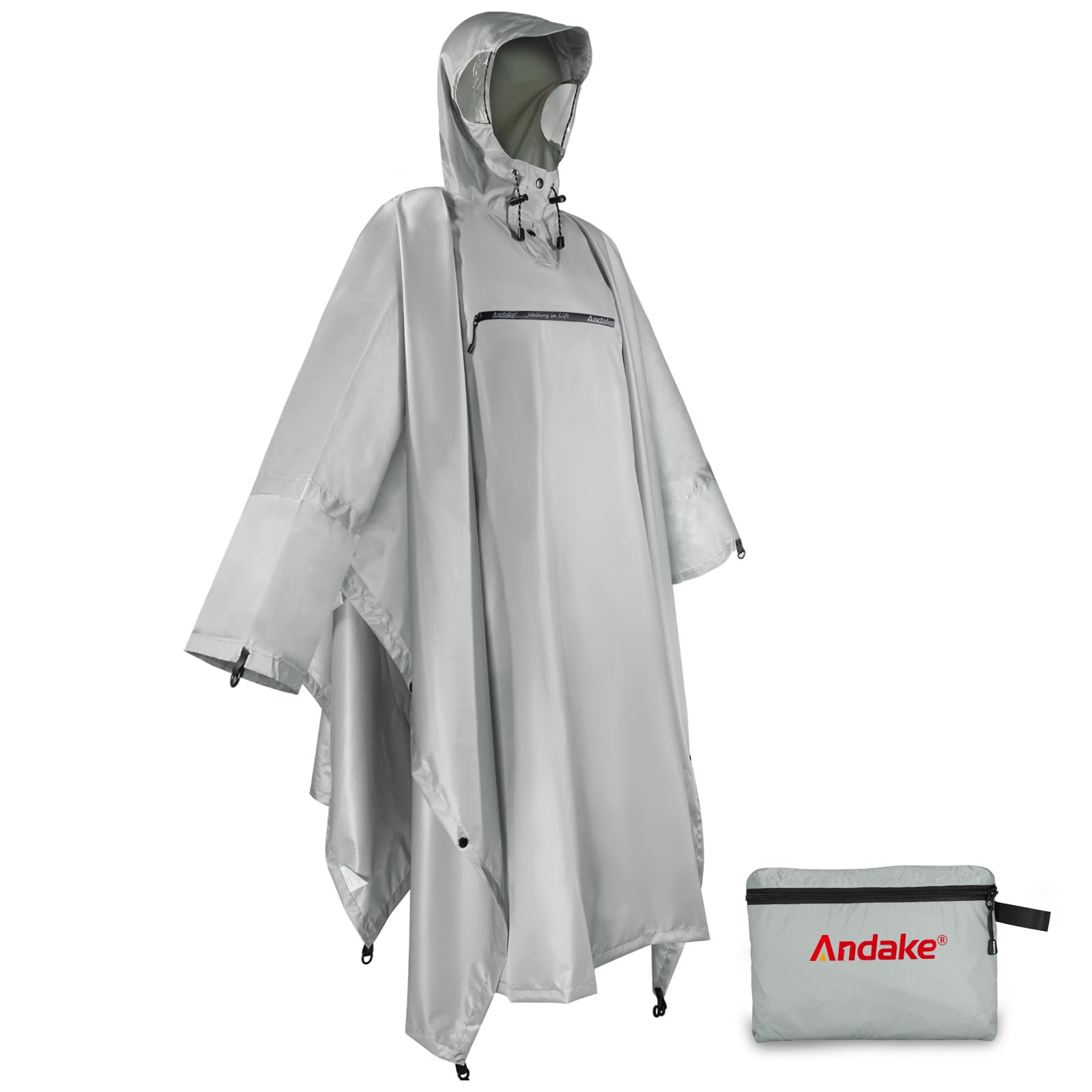 Andake Veste de Pluie Poncho, Imperméable Unisexe Pour Adultes Avec Manches Capuche Revêtement Imperméable