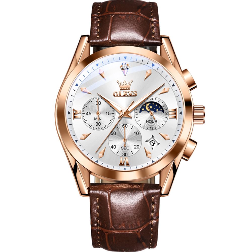 OLEVS Orologio da uomo analogico al quarzo con cinturino in pelle, quadrante grande e data, impermeabile, lussuoso, luminoso