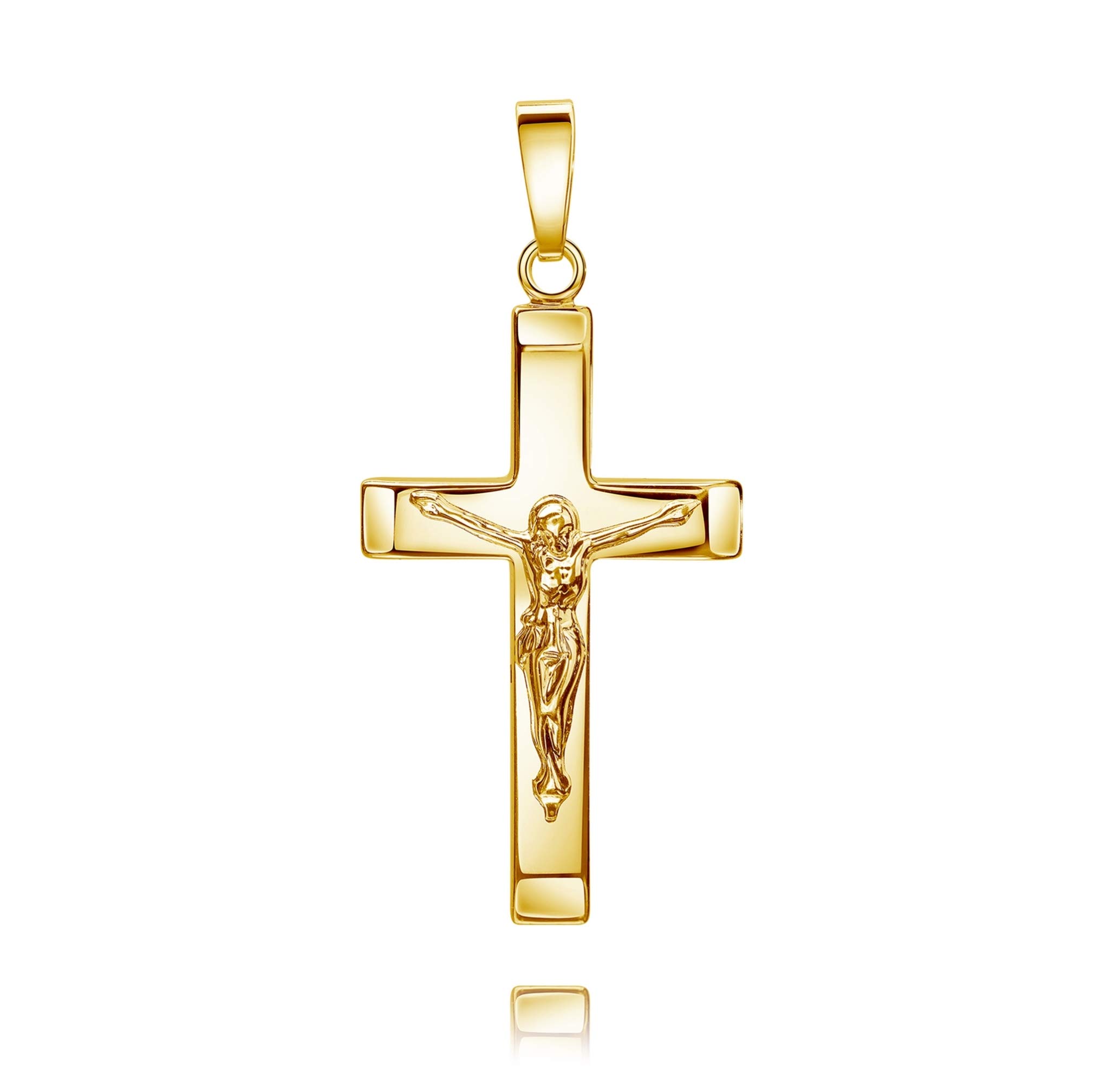 Kreuz-Anhänger Goldkreuz Kruzifix Jesus Christus für Damen, Herren und Kinder als Kettenanhänger mit Schmuck-Etui