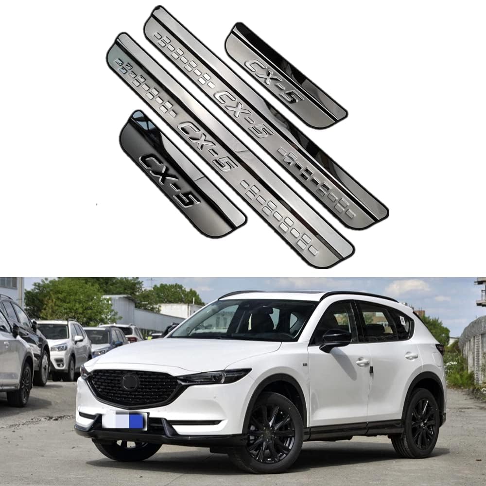 LAPOOH Stainless Steel Car Door Sill Protector, Mazda CX5 CX-5 2017-2023, Welcome Pedal Strip Cover, Scratch Resistant Threshold