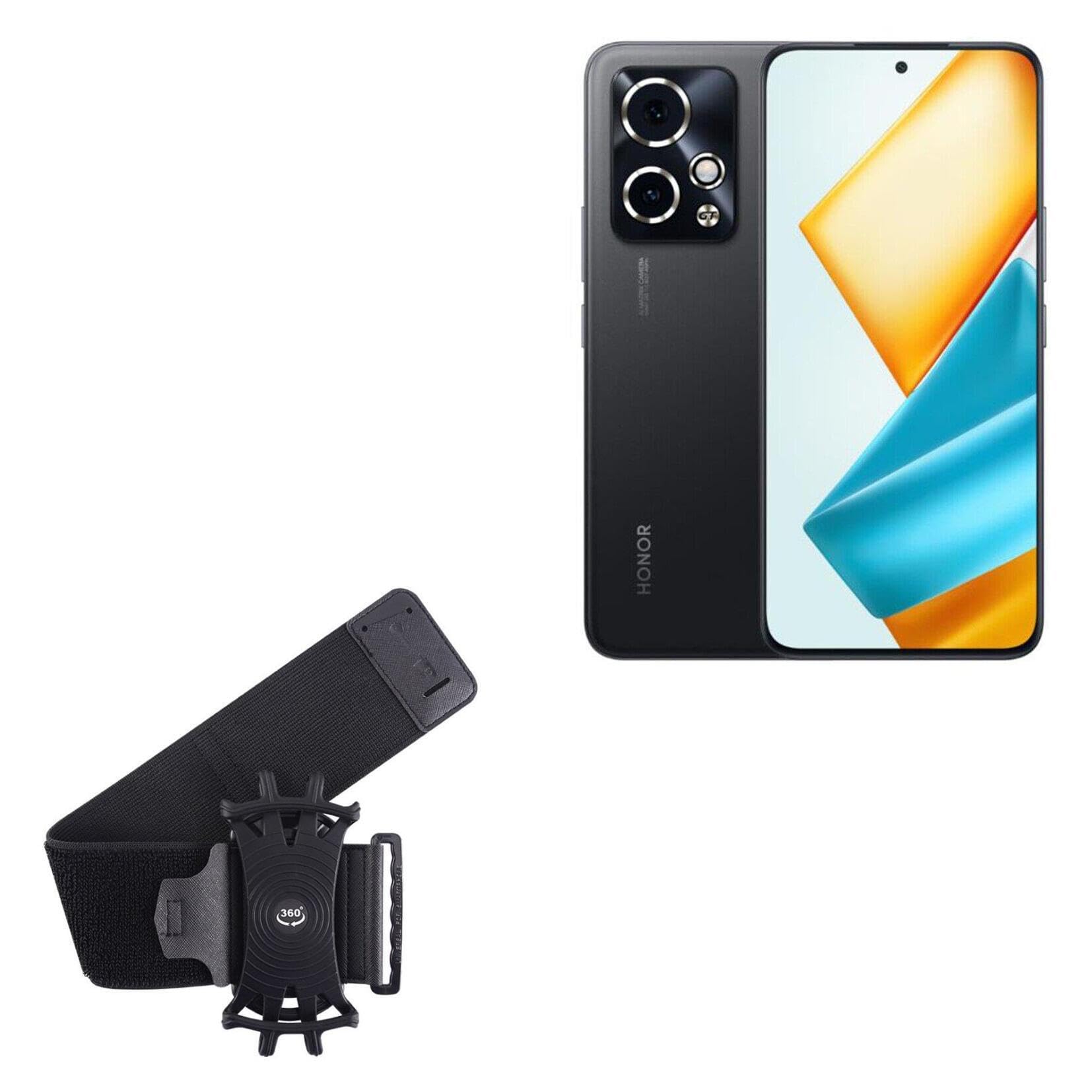 BoxWave Holster Compatible with Honor 90 GT - ActiveStretch Sport Armband, Adjustable Armband for Workout and Running - Jet Black