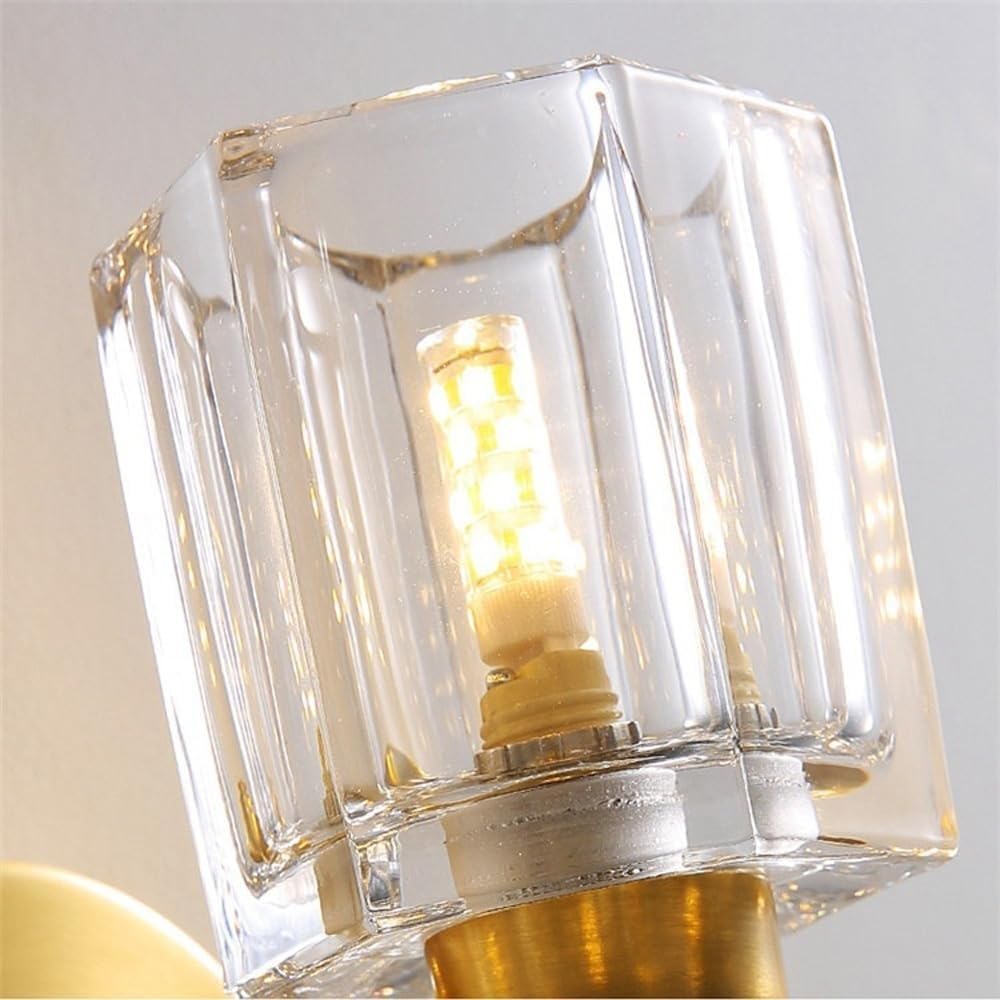 Applique da Parete per Interni Lampade da Parete con Luce Verso l'Alto E Verso Il Basso in Vetro Rame Ottone Spazzolato Cristallo Lampada da Parete Vintage Dorata Luci da Bagno per Camera da Letto C