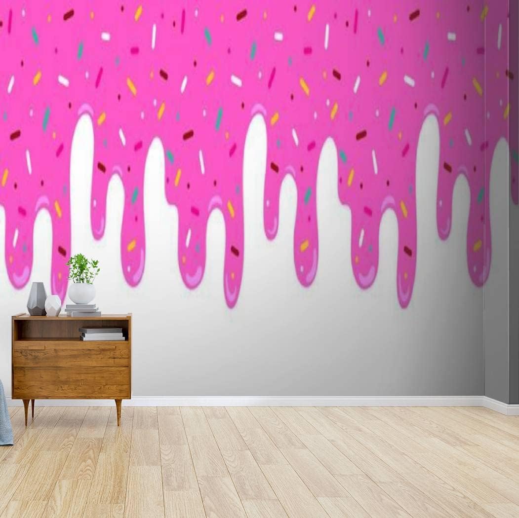 Wallpaper Canvas Print Pink ice cream melted with colorful cute candy sprinkles long border Self Adhesive Peel & Stick Wallpaper Wall Mural Wall Decal Wall Sticker Poster Home Craft for Living Room Colorful,pink 69"x98"(175x250cm)
