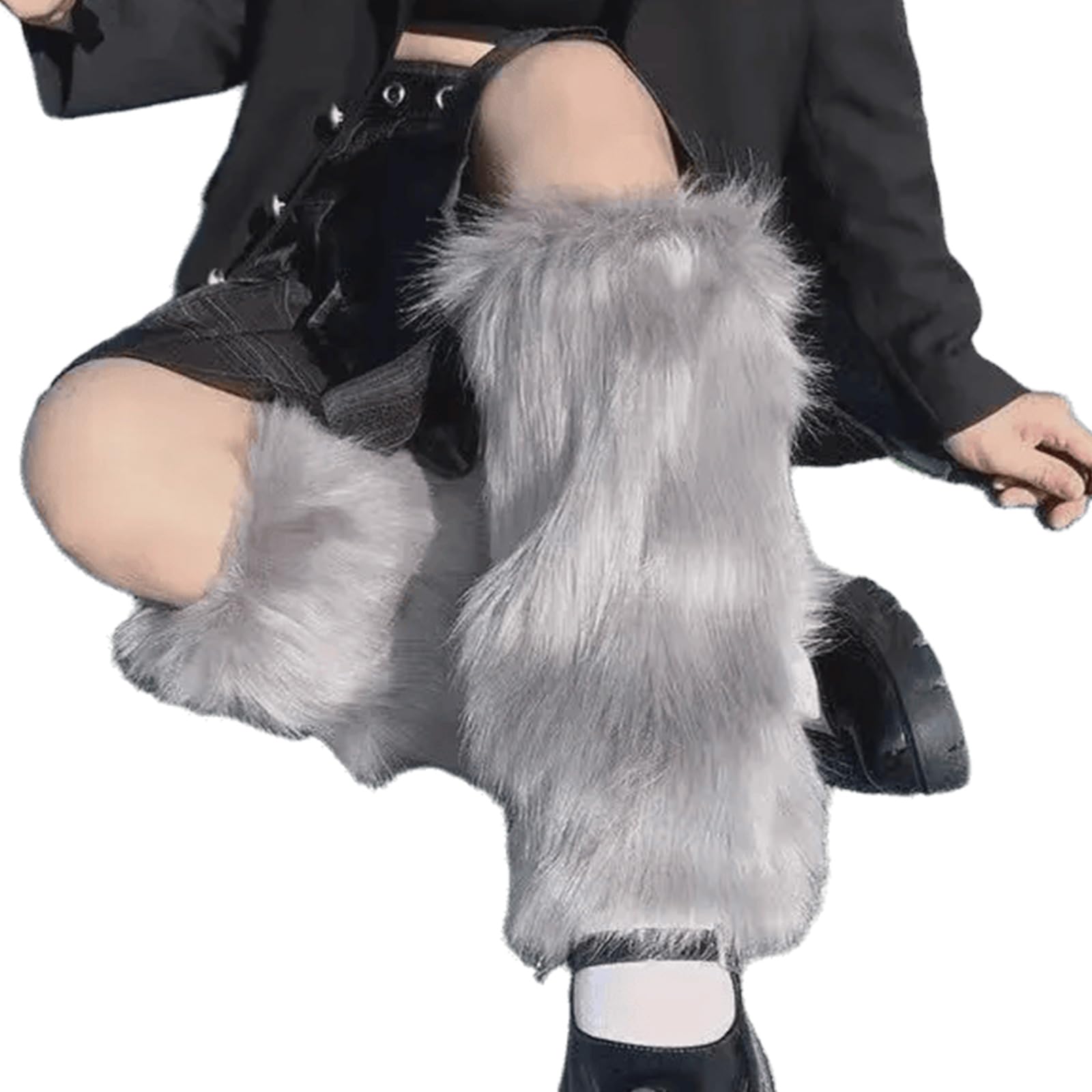 Maxtonser Aesthetic Punk Fuzzy Leg Warmers for Women Soft Thickened Plush Boot Cuffs Covers for Winter Fashion and Costume Parties