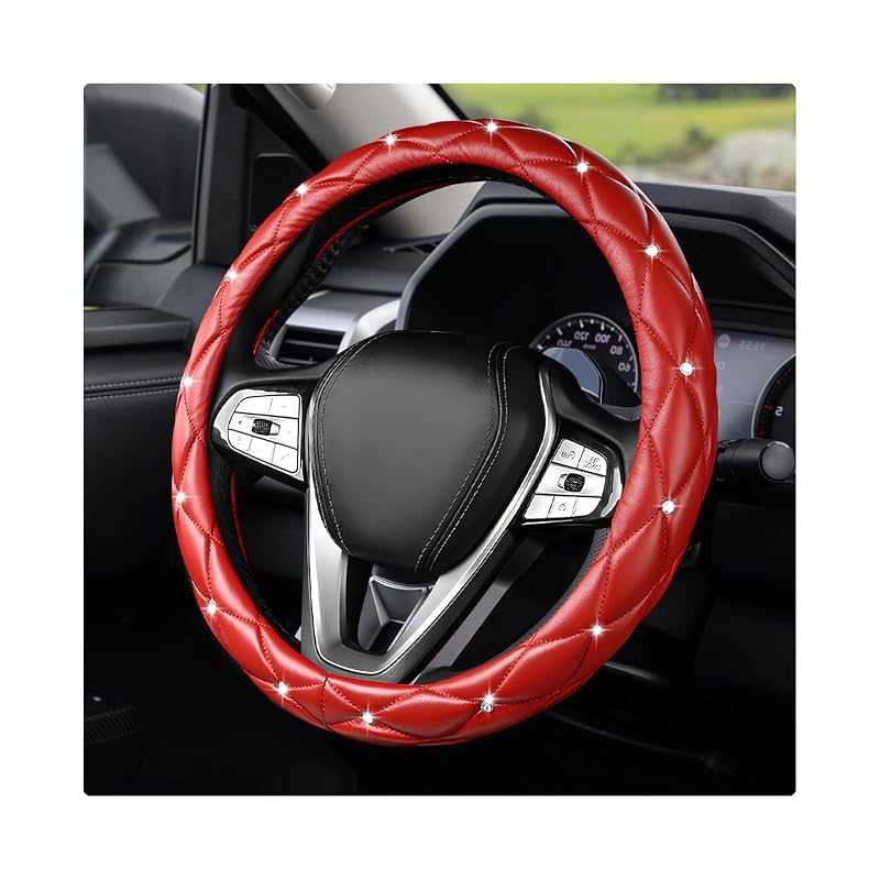Capa para Volante com Strass e Revestimento em Couro 38,1 cm MTRPS Vermelha
