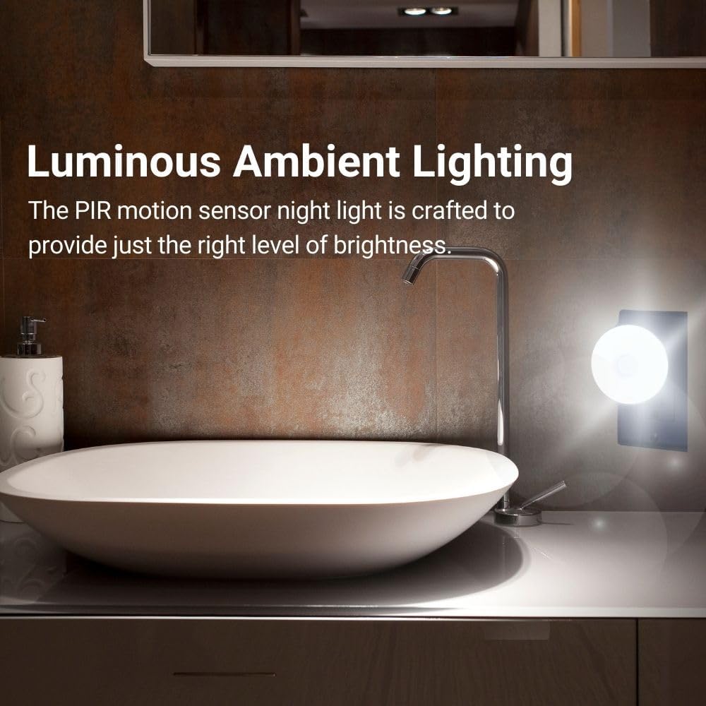Bright Night Light LED Motion and Light Sensor AC Outlet Plug-in Flexible Neck Rotatable PIR Automatic Lamp Dusk to Dawn (5, Watts)
