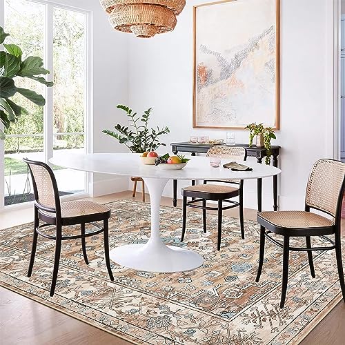 Pauwer Boho Washable Area Rug 4x6 Soft Living Room Bedroom Floor Carpet Mat Indoor Farmhouse Vintage Non Slip Accent Throw Rugs for Entryway Kitchen Dorm Dining Room