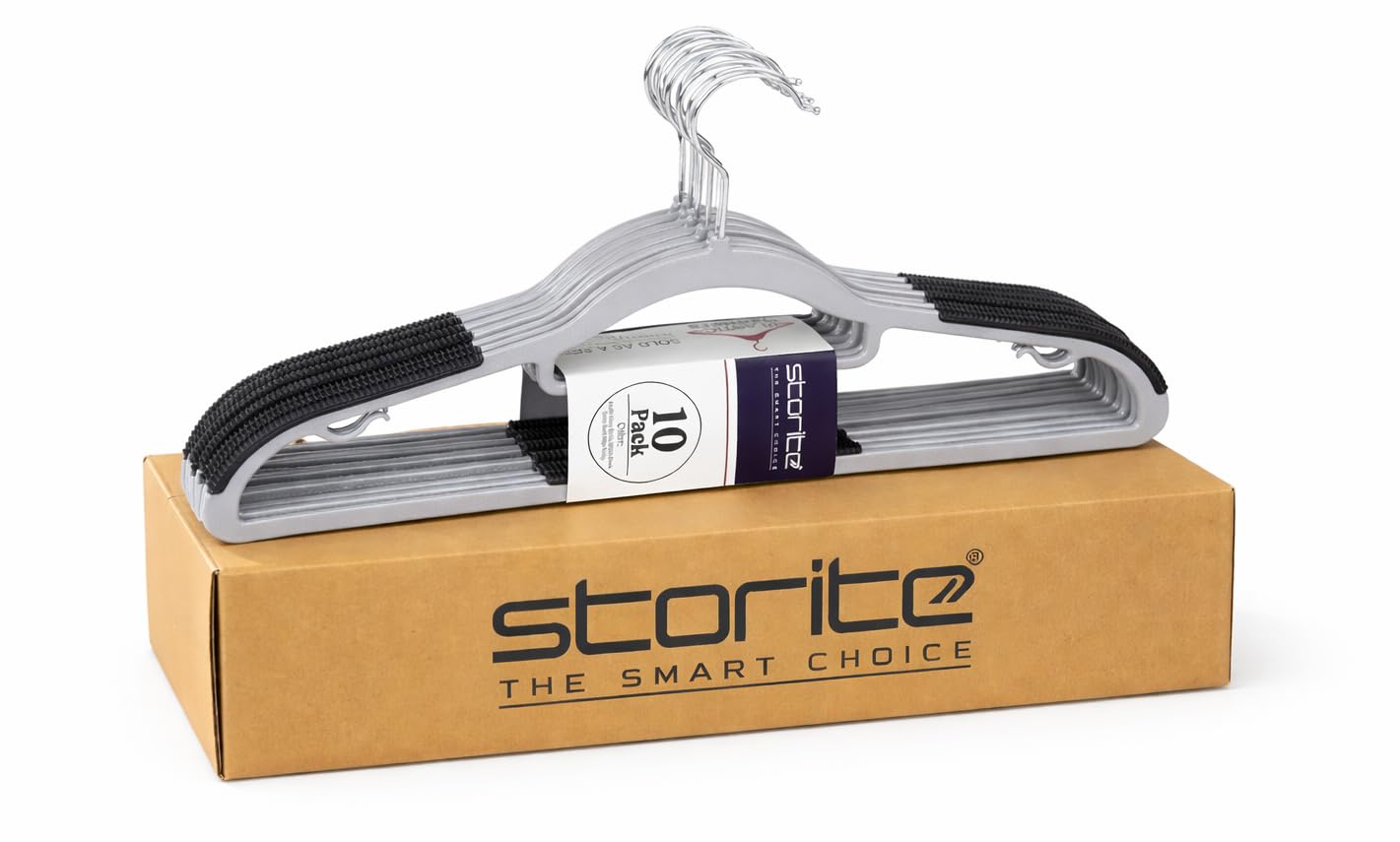 Storite 10 Pcs Plastic Clothes Hangers Space Saving Dry & Wet Hangers with Non-Slip Pads Heavy Duty Coat, Suit, Underwear, Pants, Shirts - Grey-image-48