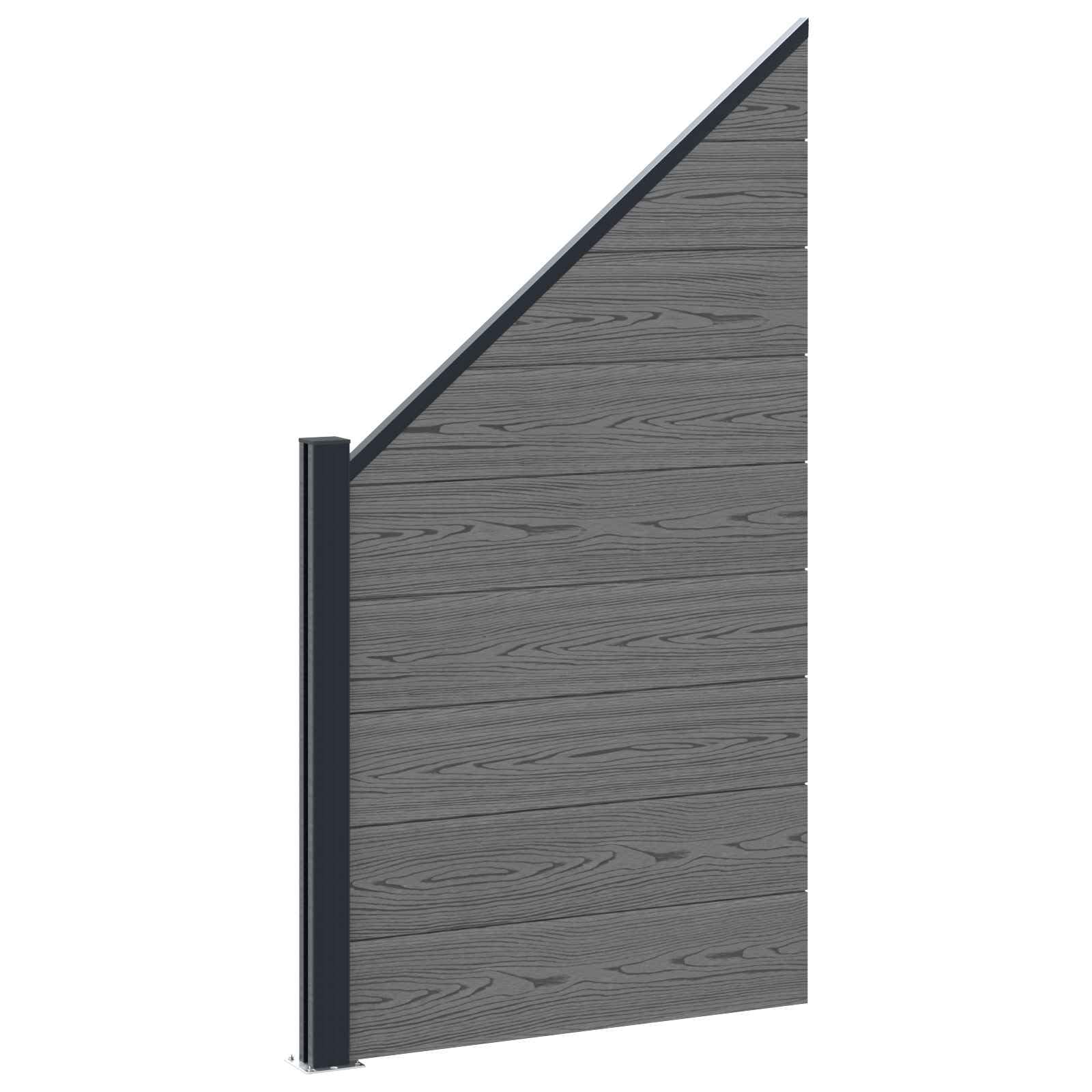 Zaunelement WPC und Aluminium Grau wetterbeständig 95x180 cm, Gartenzaun Sichtschutz Zaunfeld mit stabilem Metallpfosten, Trennwand für Terrasse Vorgarten und Balkon