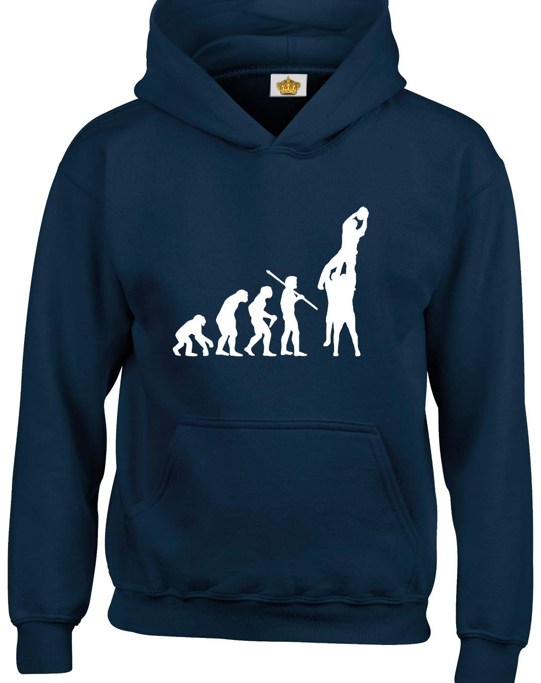 Crown Designs Evolution Of Rugby Lineout Novelty Gift Unisex Hoodies for Men, Women & Teenagers (Navy/Small)