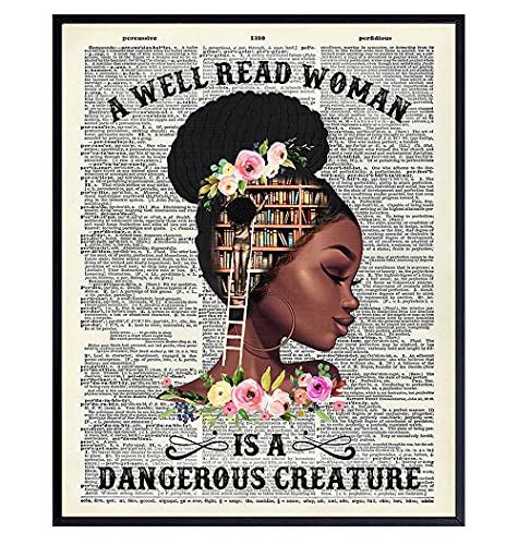 African American Wall Art – Classroom Decor – Never Underestimate a Girl With a Book – Black Woman Poster – African American Girl Women, Black Women – Motivational Wall Decor – Black Art