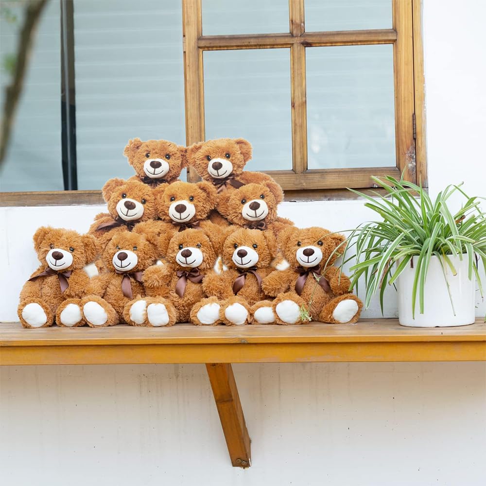 Yeqivo Orsi di peluche Animali imbalsamati Giocattoli di peluche Regalo per Bambino Fidanzata 13.5 Pollici per Natale San Valentino Compleanno Matrimonio Festa (Marrone,10Pcs)