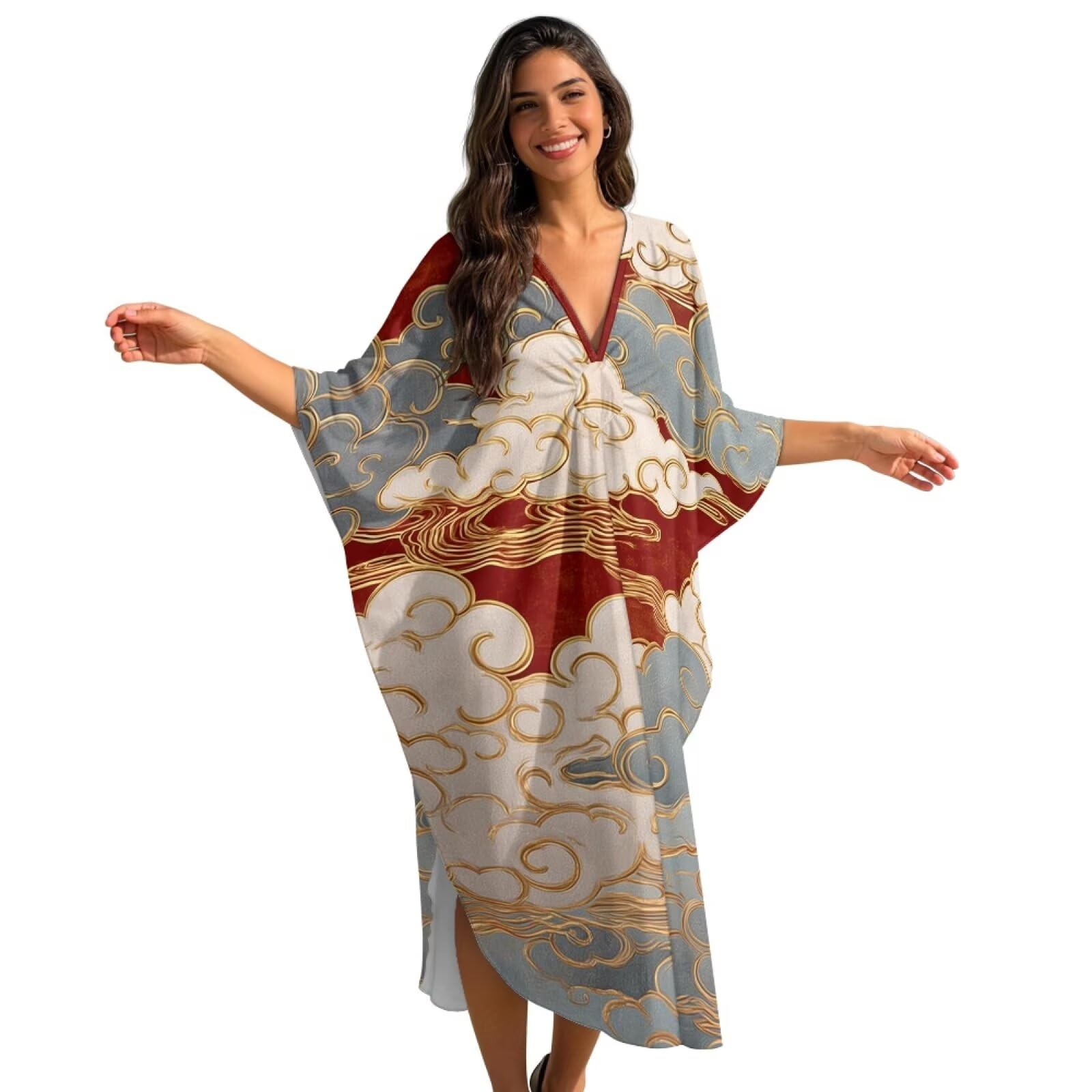 Poceacles Vestito da spiaggia da donna, caftano, abito da spiaggia, copricostume da bagno, estetico asiatico, orientale, grafico