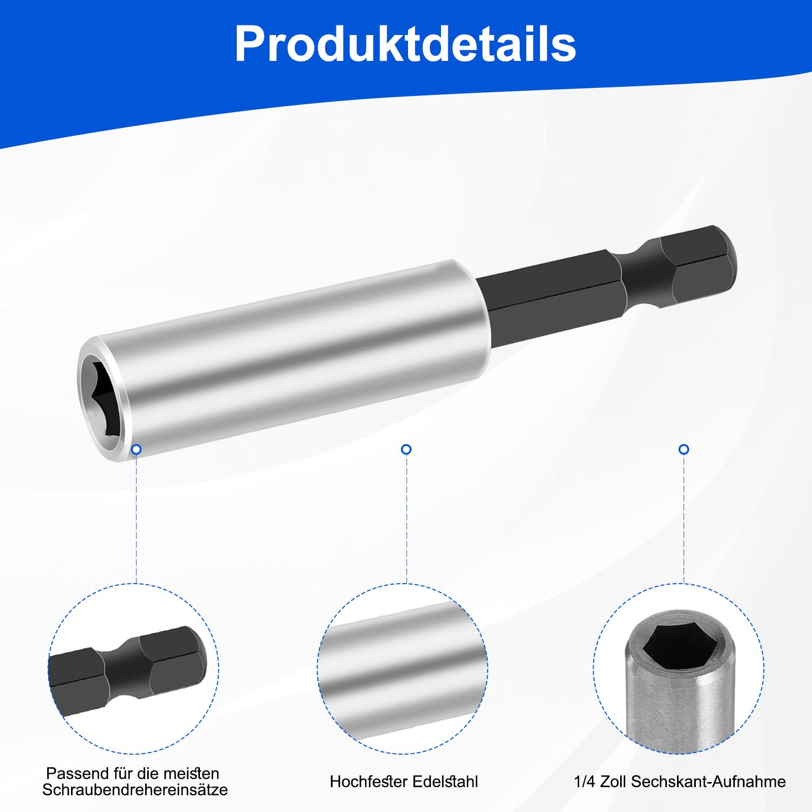 5 Stück Hochwertiger Bithalter Magnetisch, Bit Verlängerung, Schnellwechsel Bithalter 1/4", 60mm aus Edelstahl Starke Bit halter Magnetisch, Bohrerbitbefestigung