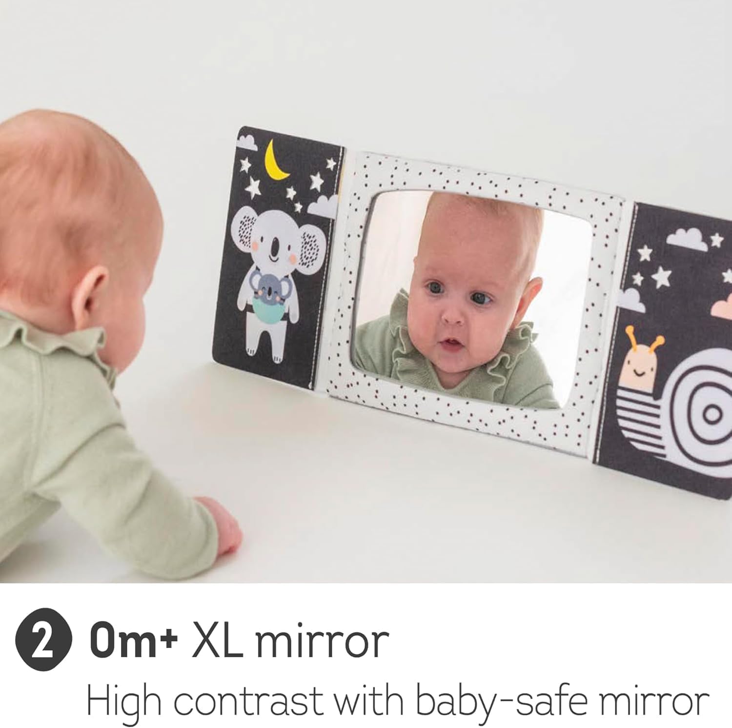 Taf Toys Tummy Time Floor Mirror Book Giocattoli per bambini Attività ad alto contrasto Montessori Neonati Giocattoli, Nero & Bianco Baby Mirror Giocattoli 0 3 6 12 0-3 Mesi Neonato Essenziale per il