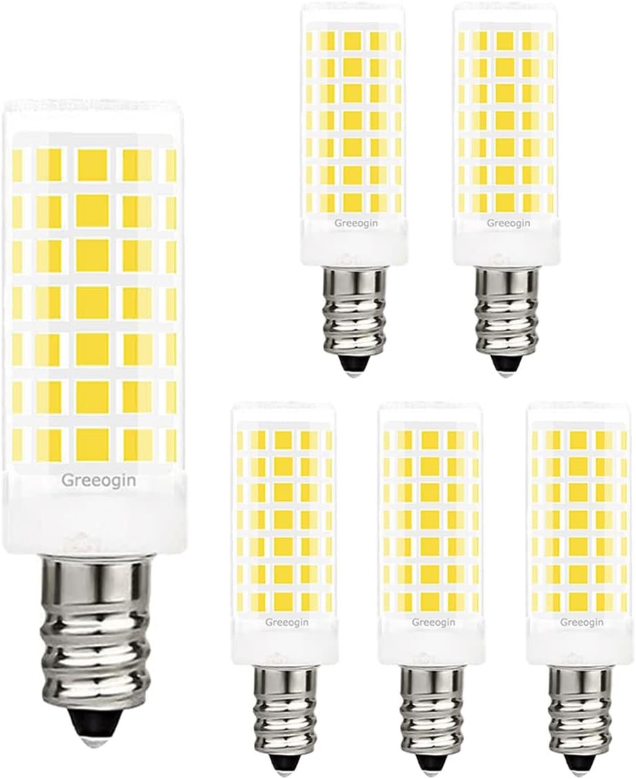 E12 LED Dimmable Bulb 7W T6 C7 Equivalent to Halogen 60W, Daylight White 6000K Candelabra for Ceiling Fan, Chandelier, Kx-2000 Bulbrite Replacement, AC 110-120V 6-Pack