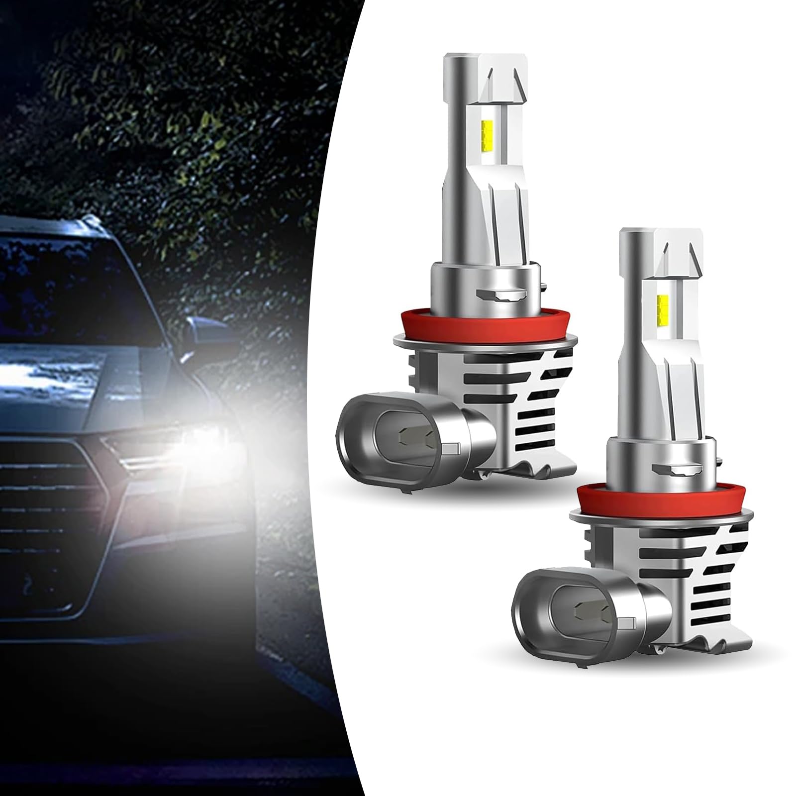 2 PCS H11/H8/H9 Car LED Fog Light Bulb Kit, Plug-in One-piece 6500K 4800LM IP65 Waterproof Ultra-bright High Beam, Efficient Heat Dissipation Lighting Accessories, for Most Models (White)