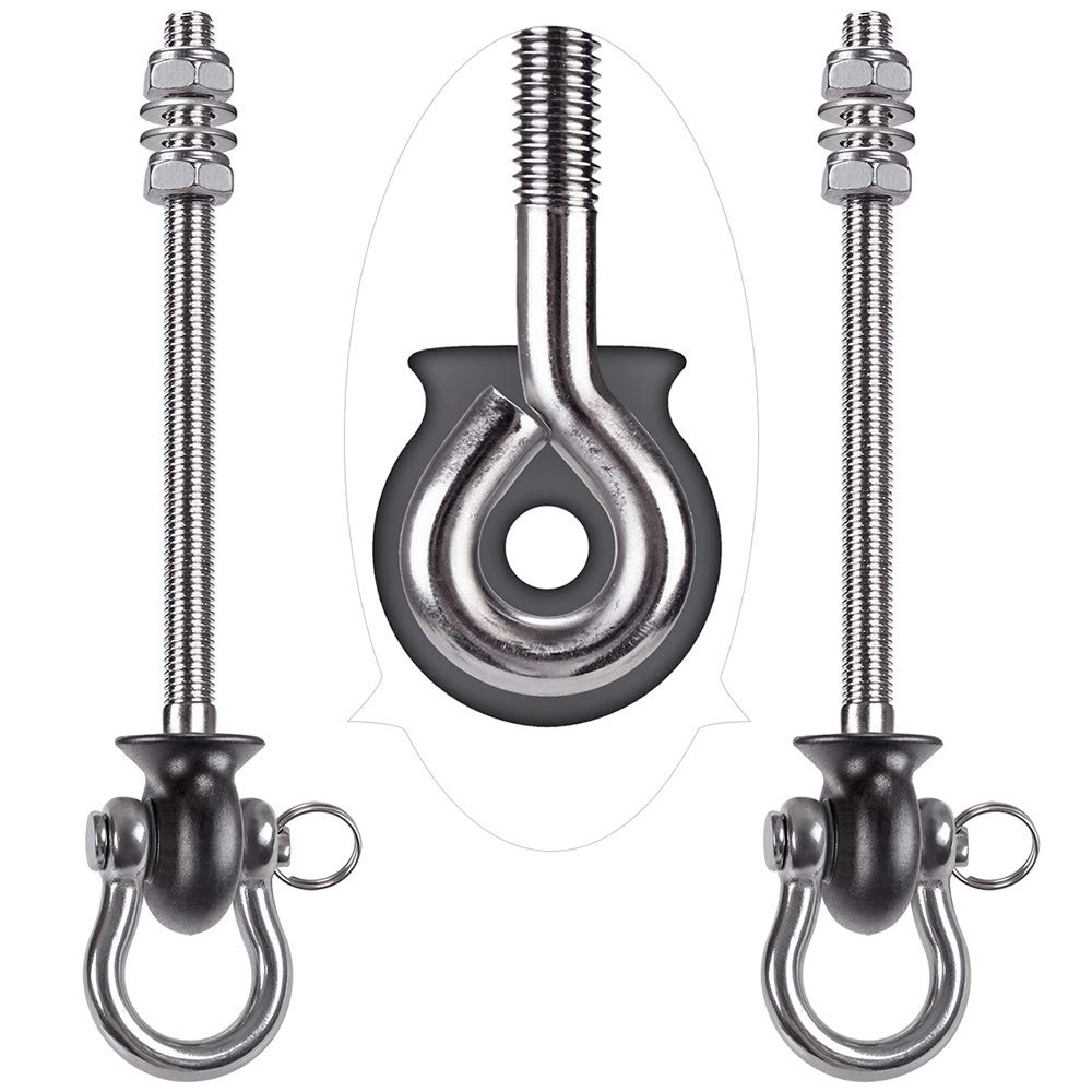 Dolibest2pcs Swing Hanger, Heavy Duty Hammock Hook M8 Hanging Chair Screw Eye Bolt 245mm Swivel Ceiling Beam Mounting Bracket for Yoga Rope/Aerial Hoop/Punching Bag/Sandbag, 1500lbs