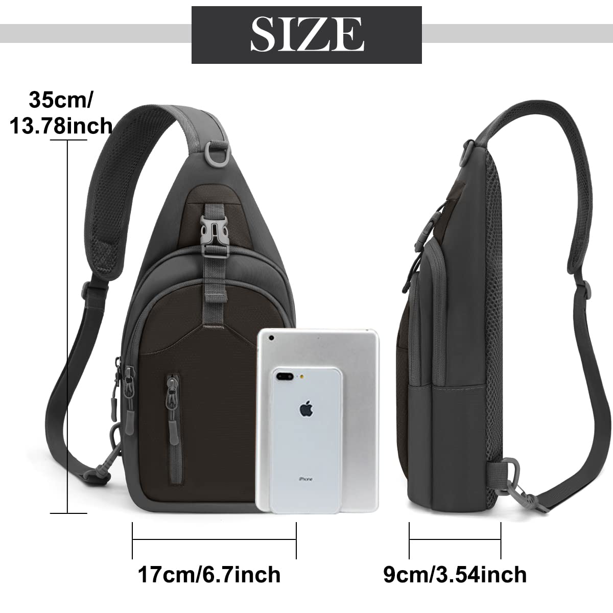 REETEE Sacoche Homme Bandouliere, Sac de Poitrine Sacoche Bandoulière avec Multi-Compartiments Léger Casual Sling Bag pour Homme et Femme pour Randonnée Cyclisme Voyage Camping (noir)