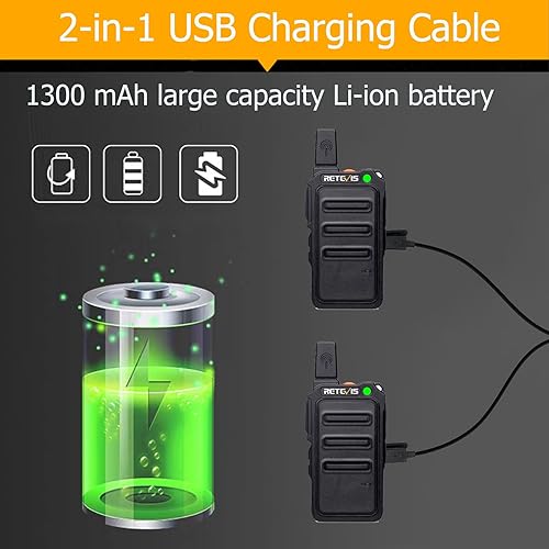 Miniatura 5 de Retevis RT19 Walkie Talkie Auricular con micrófono, radios de 2 vías, Walkie Talkies de largo alcance, 1300 mAh, manos libres VOX, Mini, pequeña,