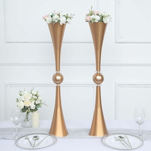 Miniatura 138 de Efavormart - Juego de 2 centros de mesa de trompeta con adornos de cristal transparente de 31 pulgadas, jarrón reversible de plástico para flores