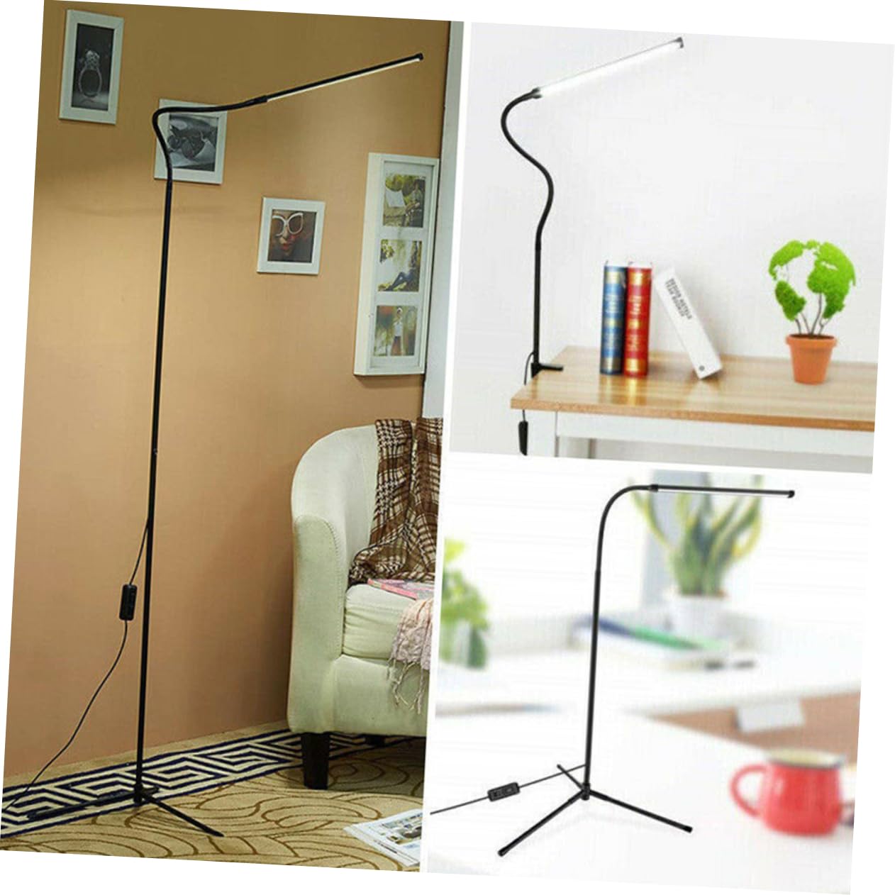 Veemoon Lampada da Lettura LED Dimmerabile con Clip, Alimentazione Usb, Luce Antiriflesso per Studio e Lettura, Struttura in Alluminio e Ferro, Nero