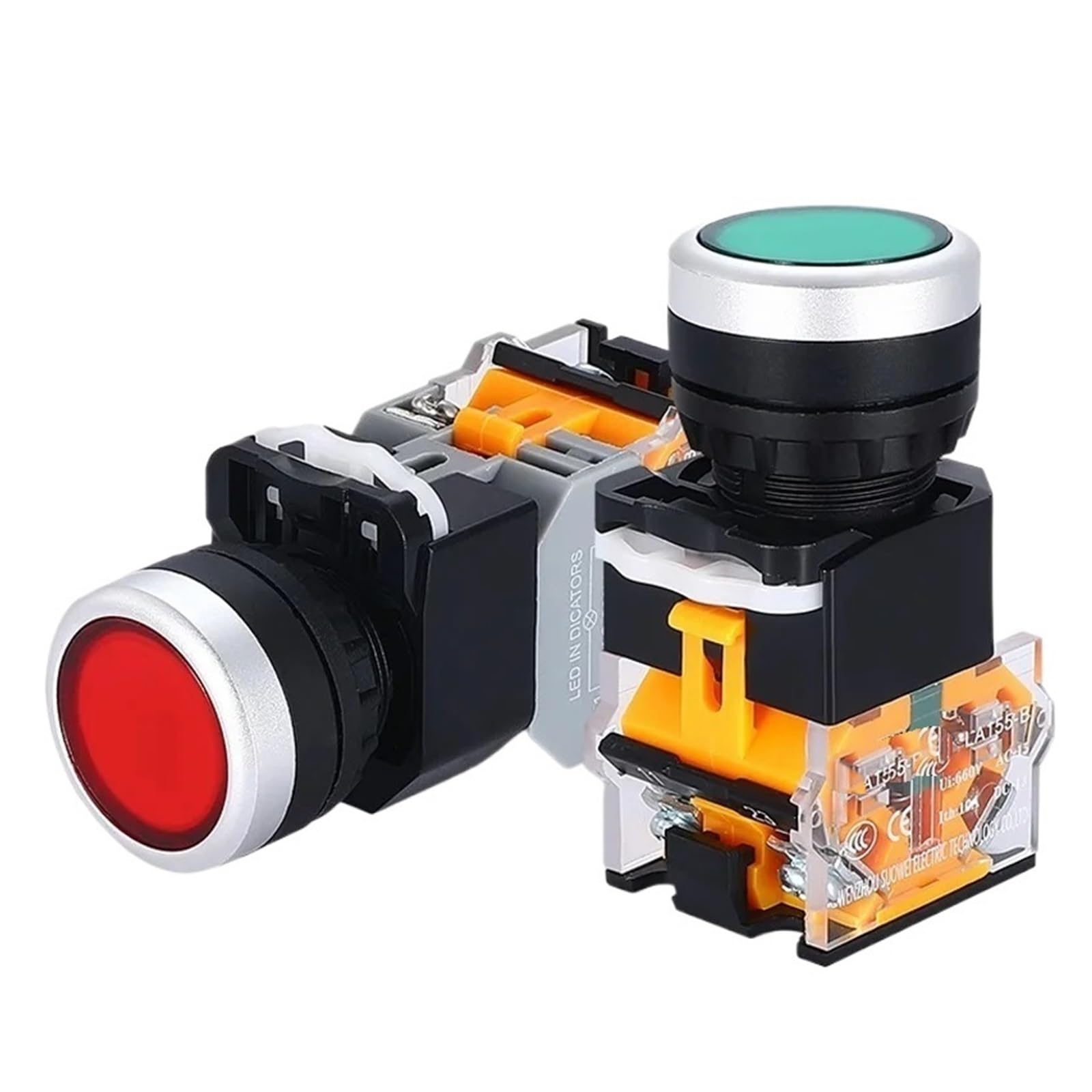Interruptor pulsador momentáneo Interruptor de botón de encendido y reinicio autoblocante redondo 1NO/1NC instantáneo con indicador LED luminoso Autorrecuperación(LA38-11D White,5PCS,Self-reset)
