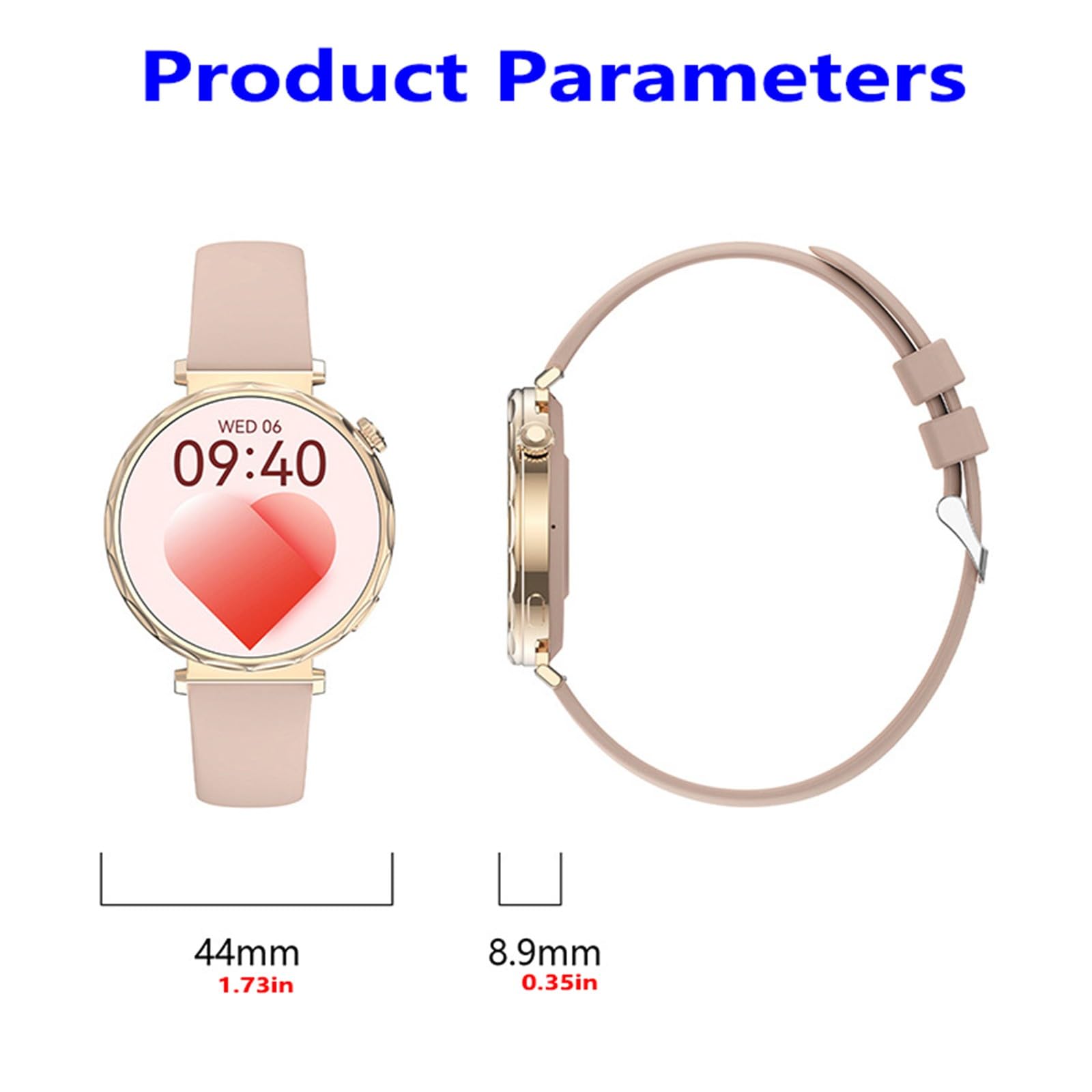 Reloj Inteligente Mujer podómetro, monitoreo de frecuencia cardíaca, medición de presión Arterial, Entretenimiento Social, Llamadas Bluetooth, recordatorios Inteligentes
