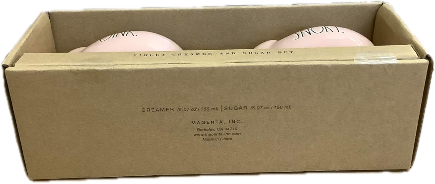 Rae Dunn Ceramic Cream Creamer and Sugar Set (Cream, Sugar (Pink Pigs))