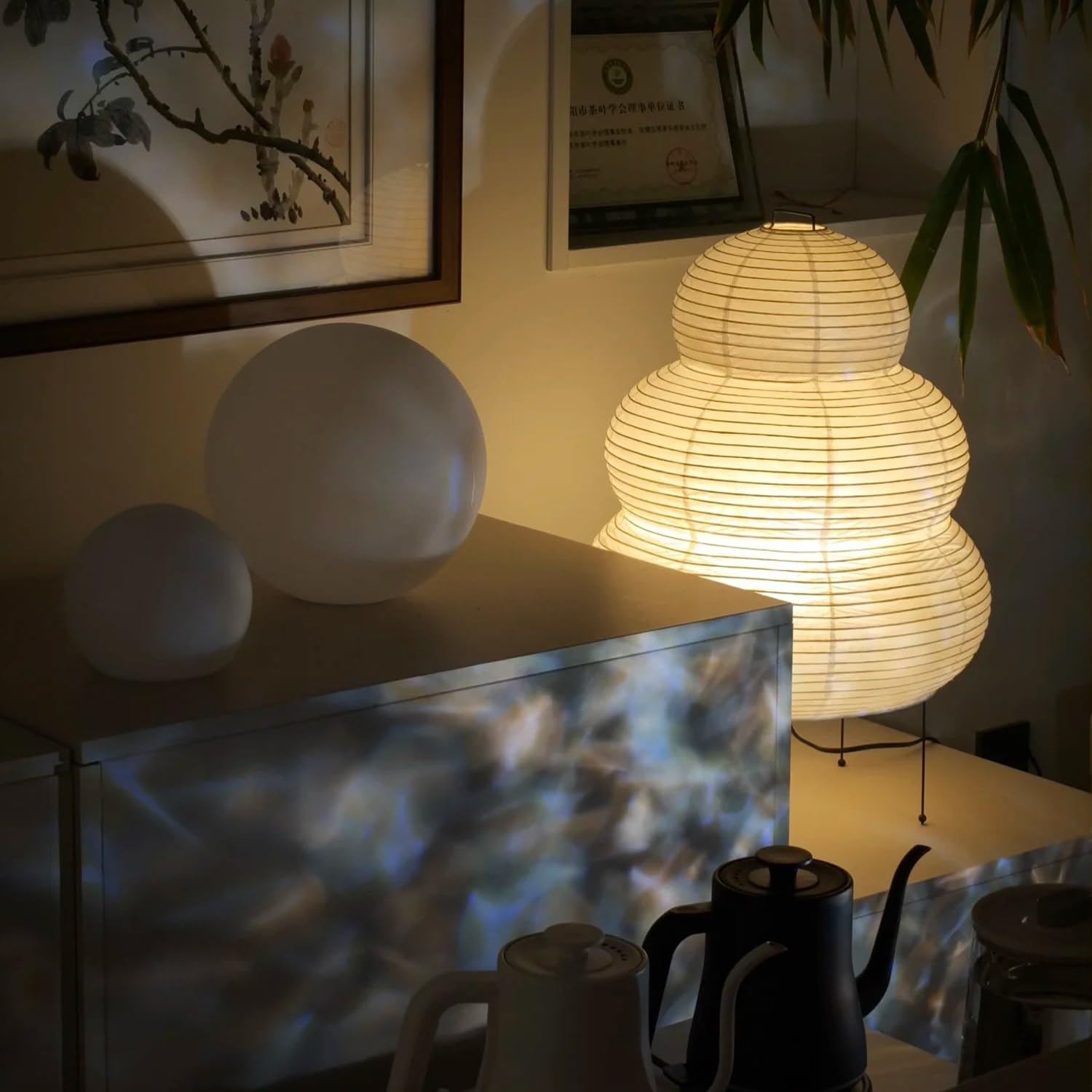 NVKE Reispapier Lampe Retro Wabi-sabi Nachttischlampe Nachtlicht Gemütliche Tischlampe Tischbeleuchtung Dekorative Tischleuchte Stimmung Tischlicht Papierlampe Wohnzimmer Schlafzimmer Deko Lampe(A)