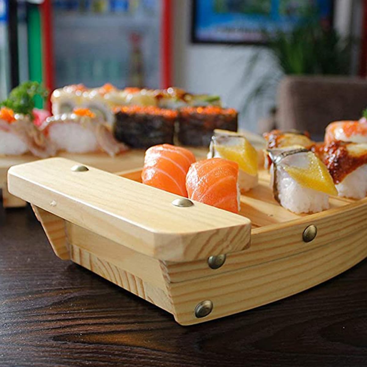 Sewroro Assiette à Sushis en Bois Ambiance Noël, Plat Bateau Japonerie
