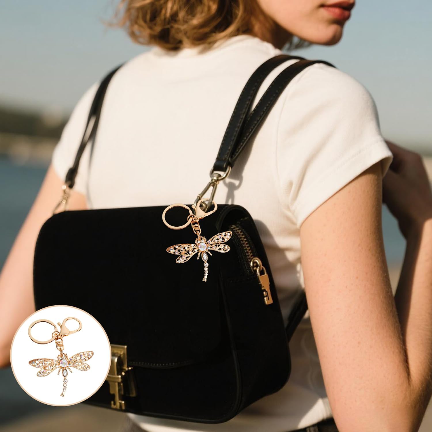 Dragonfly Keychain Rhinestone Keychain Dragonfly Charm Crystal Purse Pendant Cute Animal Bag Charm Car Key Chain Insect Key Chain for Purse Wallets Backpacks Handbags - Image 6