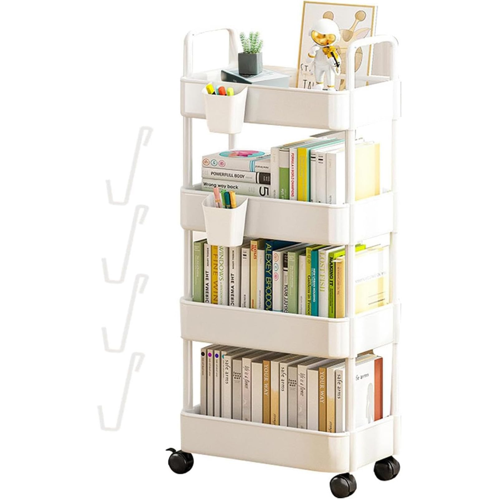 Carrello portaoggetti a 3/4 ripiani, organizer per cucina, bagno, ufficio, lavanderia, trucco, nero (bianco, 4 ripiani)