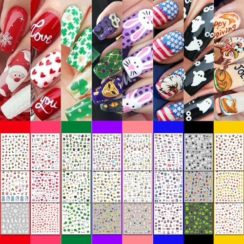 IDDFEVE 30 Sheets 8 Holiday Nail Art Stickers, Variety Pack