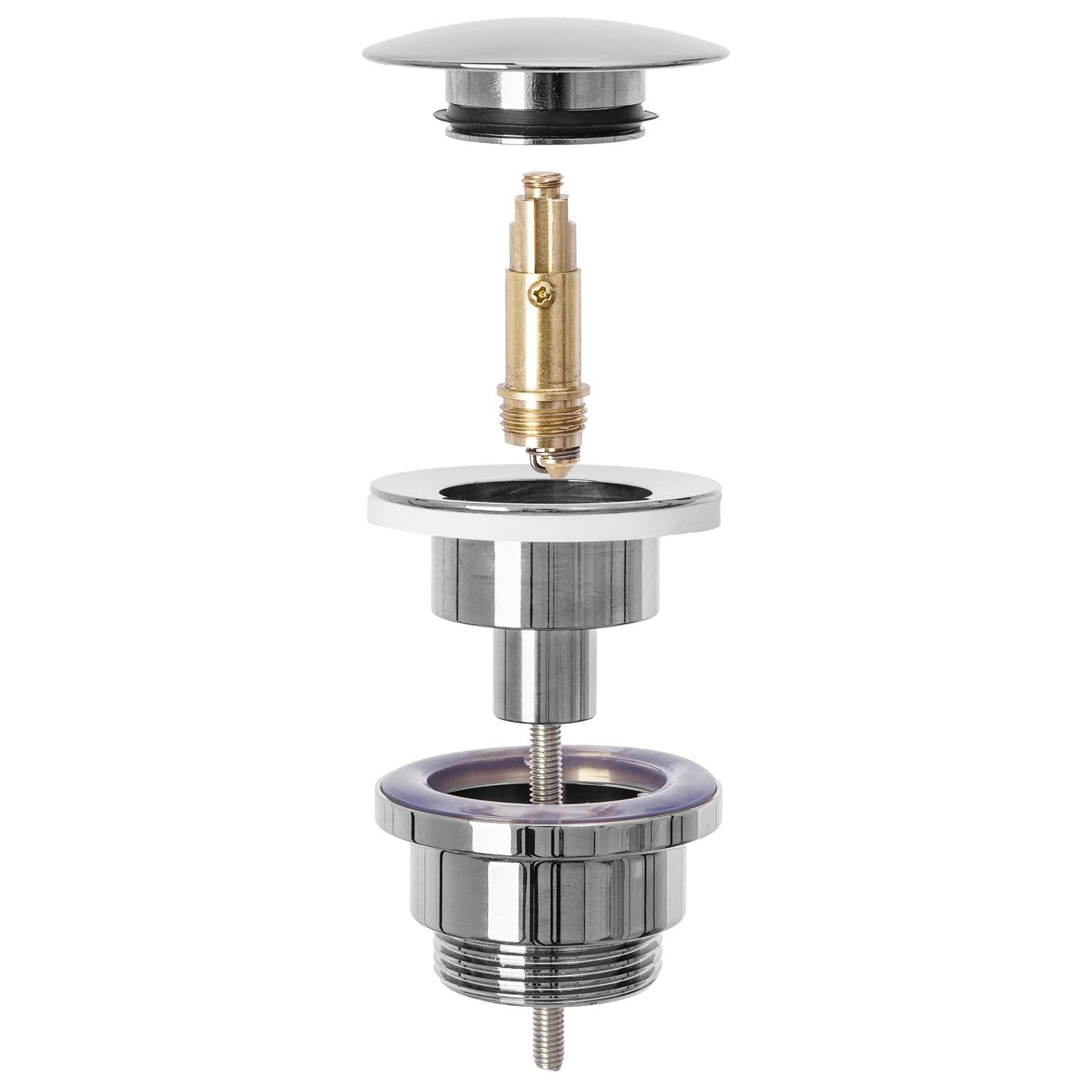 REA Sifón Tubular Universal de Acero Inoxidable para Fregadero y Fregadero, Altura Regulable, Sifón de Desagüe + Tapón Click-Clack, Válvula Pop-Up, Plata/Cromo