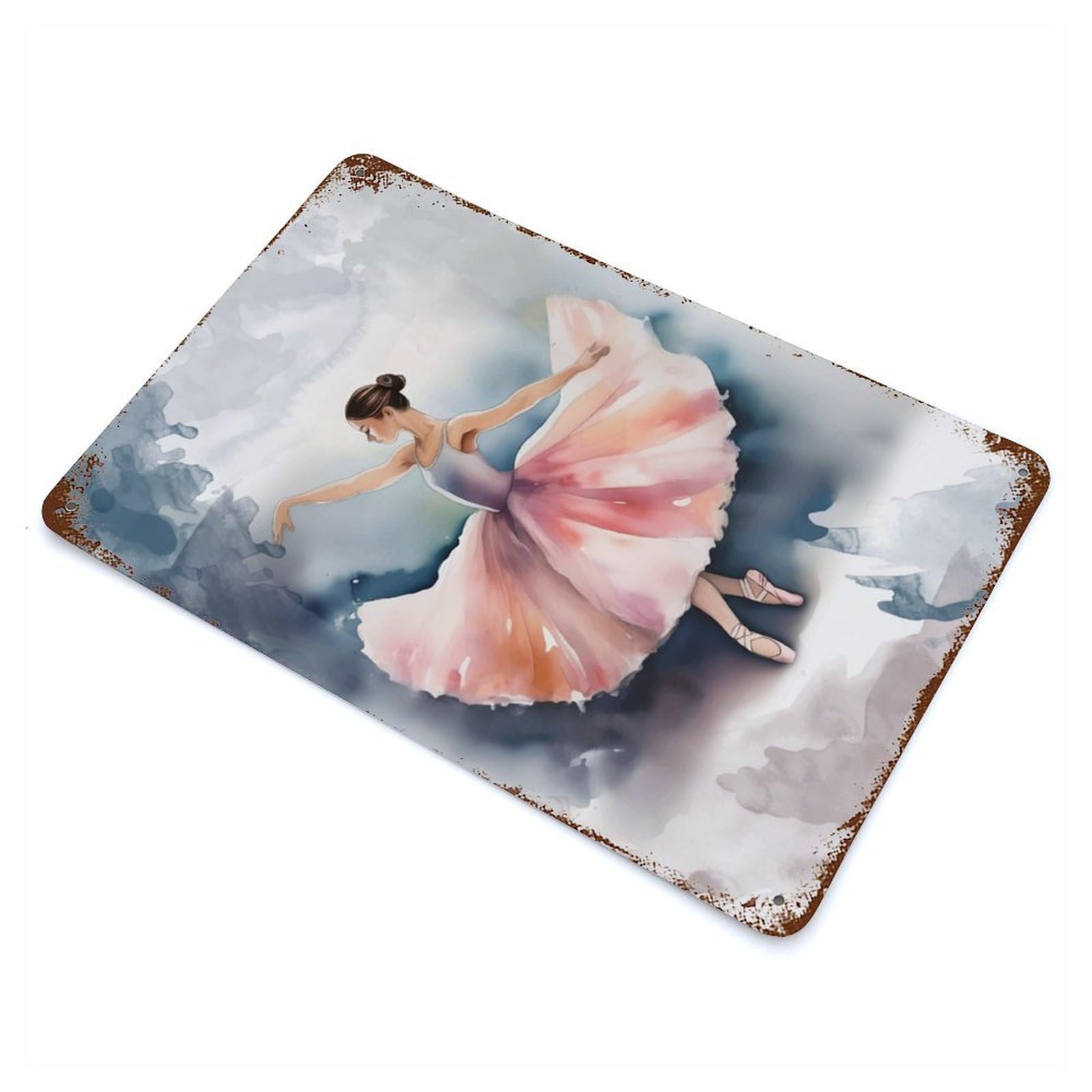 Vintage Rust Metal Sign with Ballerina Colorful Design 11.8"x7.9", for Garage, Bar And Workshop Decor, Retro Wall Decor