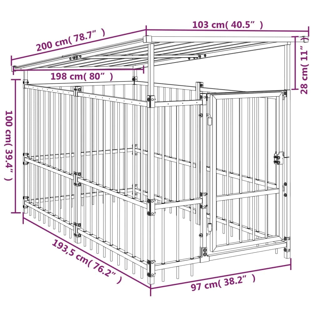 vidaXL Chenil d'Extérieur avec Toit pour Chiens Acier 1,88 m² Cage Enclos