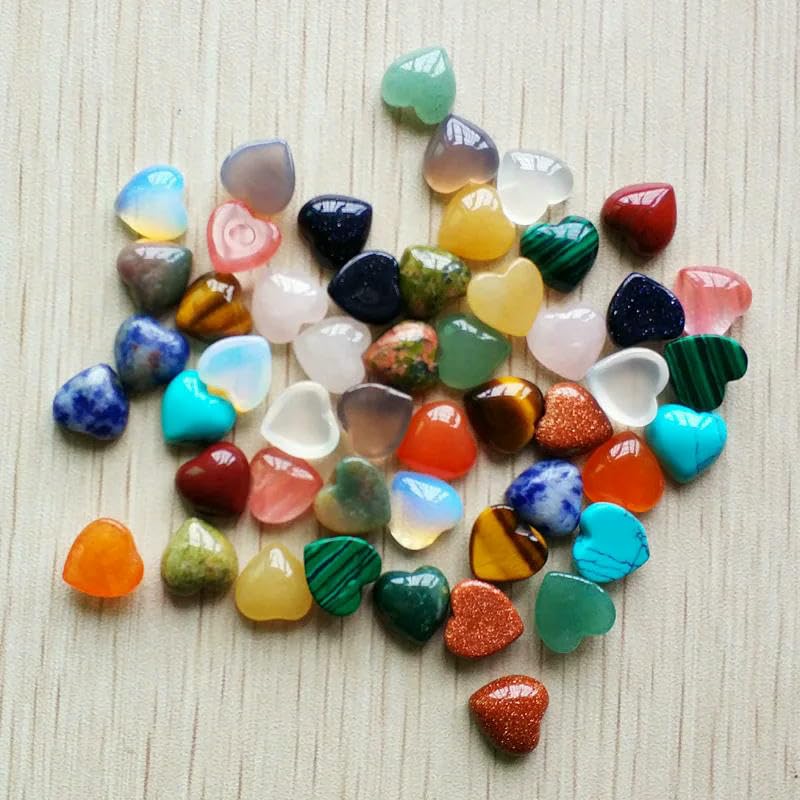 Surtido de cabujones de piedra natural en forma de corazón para la elaboración de joyas, 10 mm, 50 unidades/lote, aventurina verde