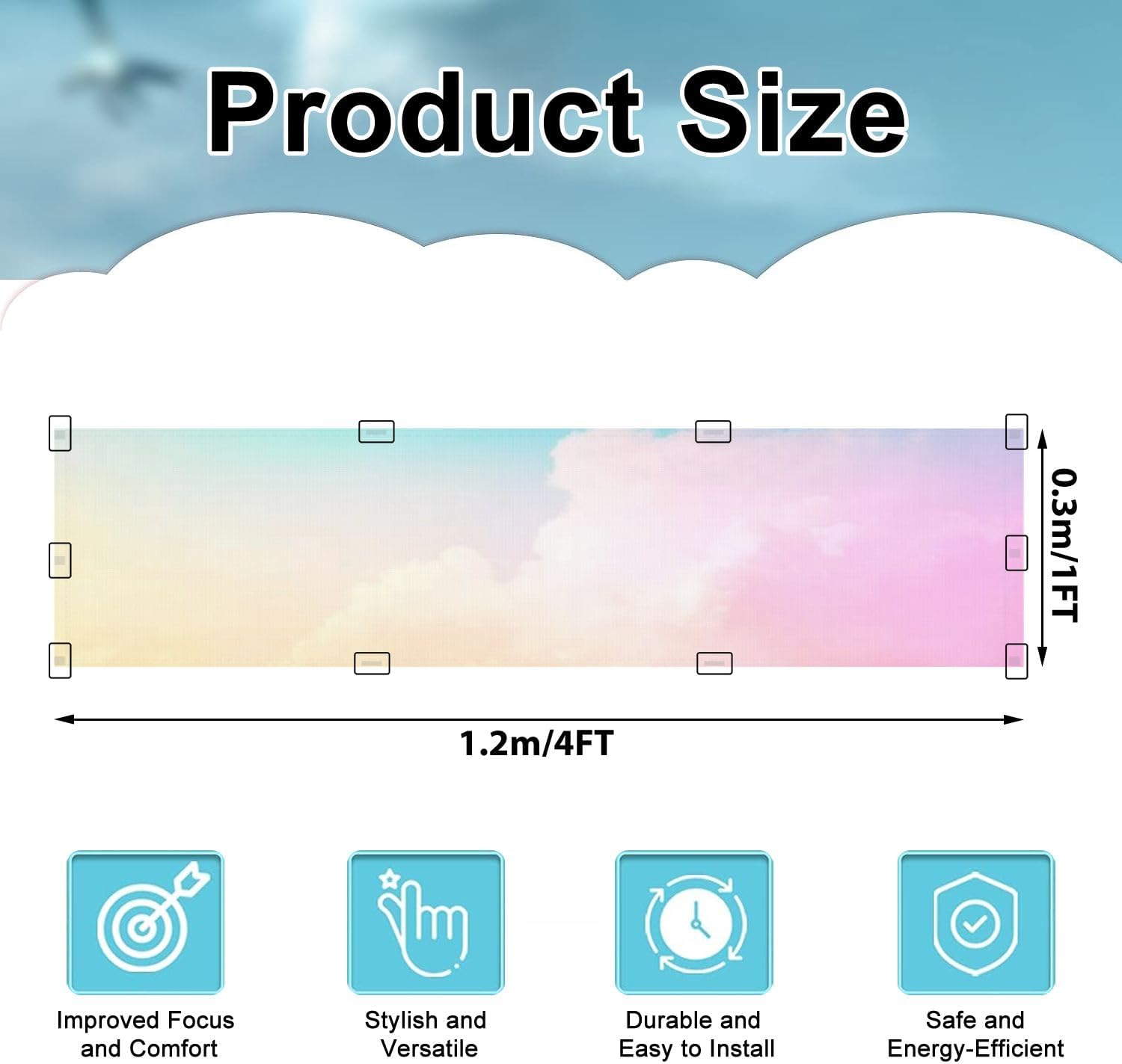 Fluorescent Light Covers for Ceiling Lights Cloud Sky Pastel Colored Easy to Install Magnetic Light Filter for Classroom Office Hospitals School Home Decor