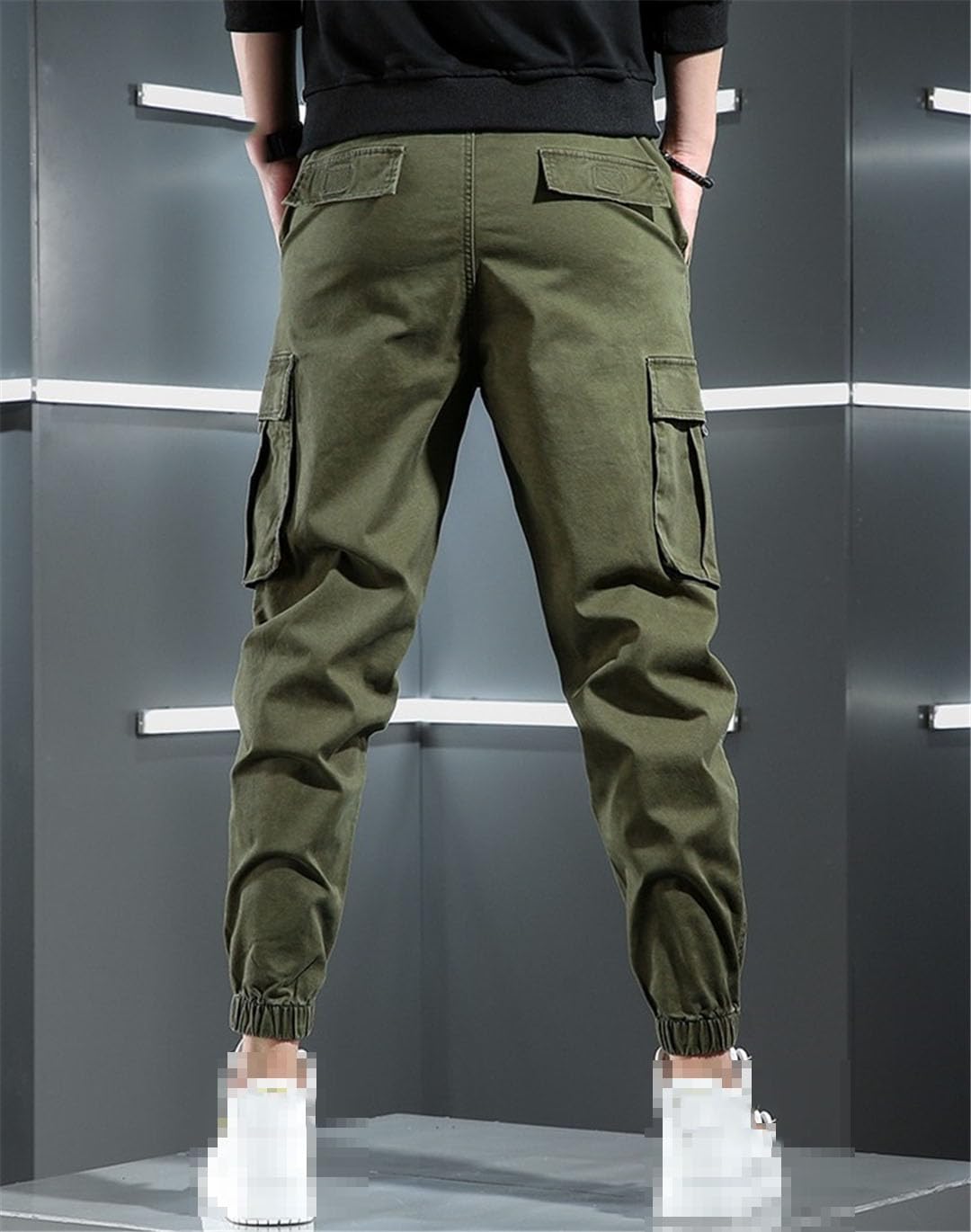 Vogrtcc Pantalones Cargo Sueltos Tácticos para Hombre, Pantalones Holgados con Cordón Y Bolsillos Grandes Elásticos De Algodón