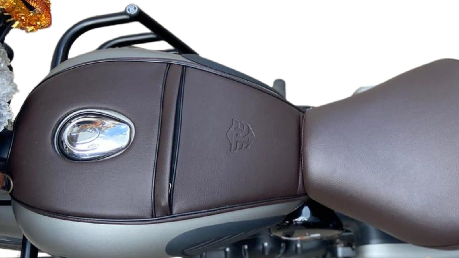 Sahara Seats Compatible with All New Classic 350 Be Reborn Next Gen Single Zip Tank Cover (Brown)-image-3
