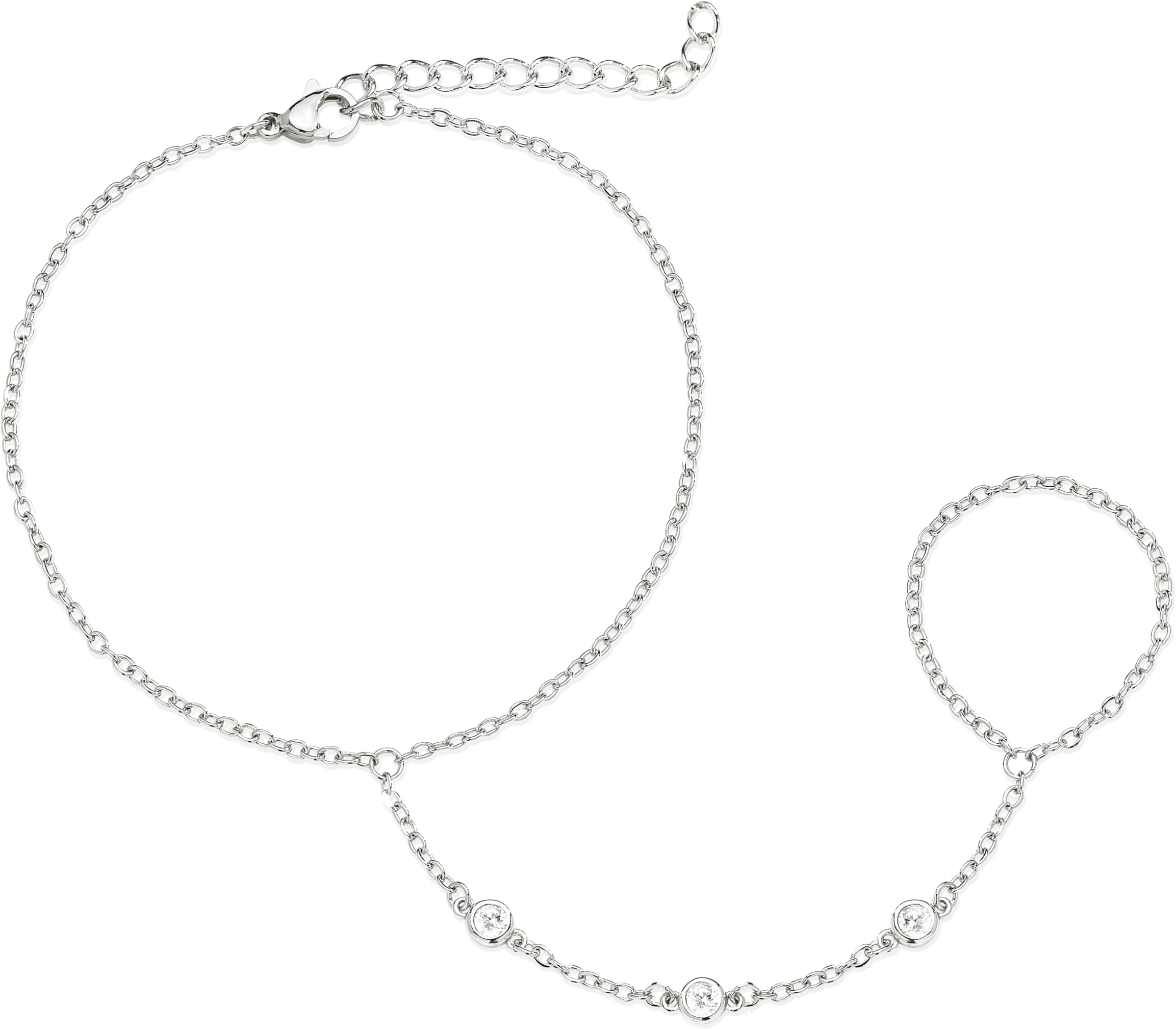 Silver Hand Chain Bracelet Ring Bracelet Hand Chain Dainty Finger Ring Slave Bracelet Hand Jewelry for Women Trendy