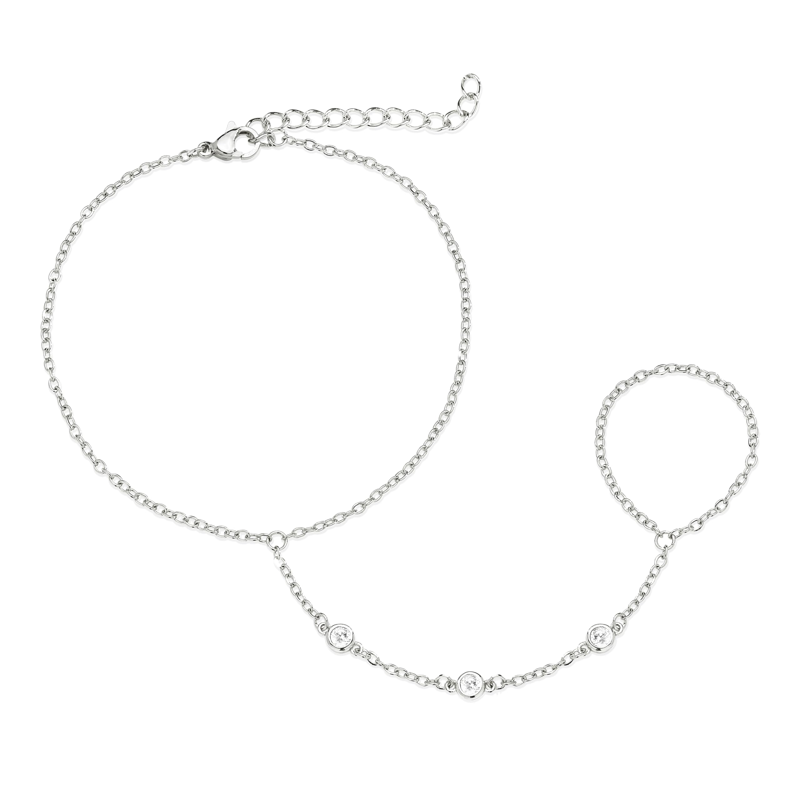 Silver Hand Chain Bracelet for Women, Ring Bracelet Hand Chain Dainty Finger Ring Slave Bracelet Silver Hand Jewelry for Women Trendy