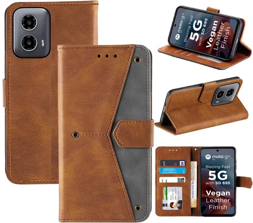 Image of Aleppo Flip Cover Compatible for Motorola G45 5G | Moto G45 5G | PB1V0004IN | PB1V0005IN | PB1V0002IN | PB1V0000IN Back Cover Soft Silicon TPU Flip Cover Executive Executive Brown, Magnetic Closure