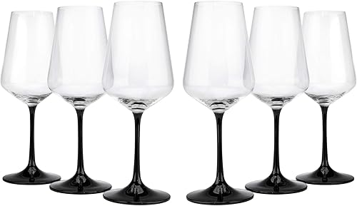 Crystalex SANDRA - Juego de copas de vino de cristal de 11.5 onzas con tallo negro, colección de copas de cristal bohemia, juego de copas con pies