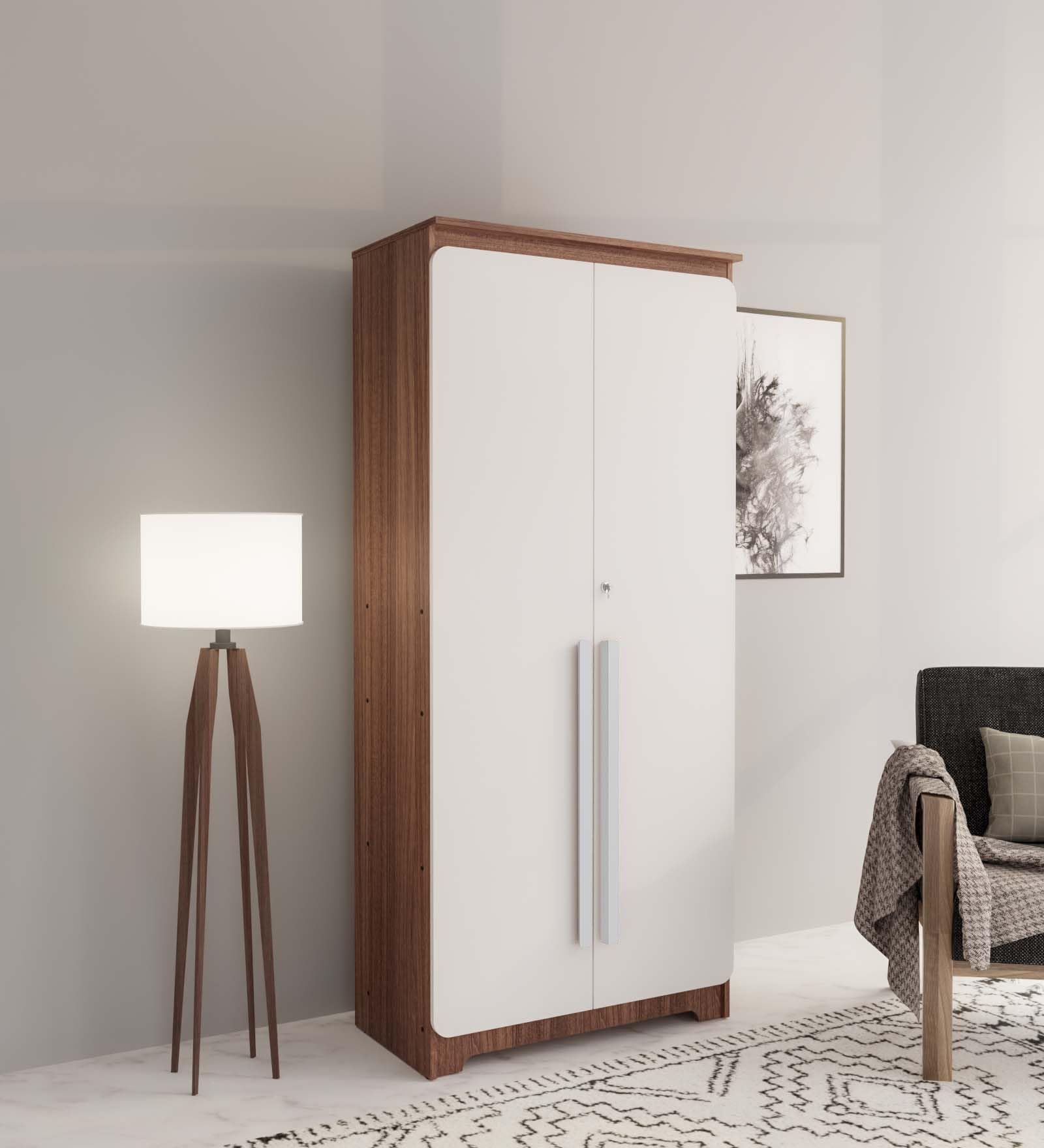 COUCH CULTURE Alexa Engineered Wood Wardrobe Almirah for Cloth with 2 Doors | Wooden Almirah With Lock | Multipurpose Organizer| 5 Shelves & 1 Drawer | 1 Year Warranty | White Door Wardrobe