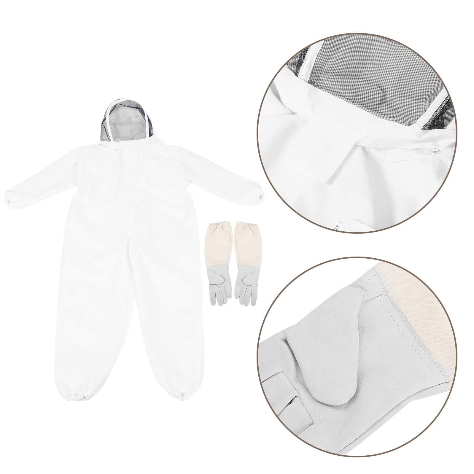 Toyvian Traje de Apicultor Xl de Algodón Grueso con Mono Integrado y Guantes Ropa de Protección Transpirable para Apicultura Cobertura Total con Capucha y Velo Equipo Profesional para